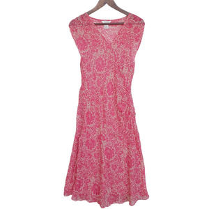 Sundance Womens Size 12 Pink Floral 100% Silk Dress Midi Long Ruched Sleeveless